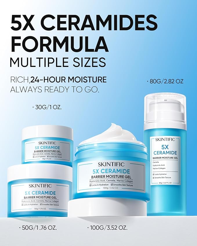Face Moisturizer with 5X Ceramides, Hydrating Moisture Barrier Repair Cream for Sensitive/Oil Skin Types, Hyaluronic Acid & Centella (Ceramides, 2.82 OZ (Pack of 1))
