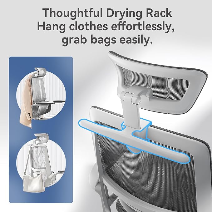 SIHOO M59AS Ergonomic Office Chair, Desk Chair with 3D Flip-up Armrests, Computer Chair with Dual Back Design and Adaptive Dynamic Lumbar Support Grey
