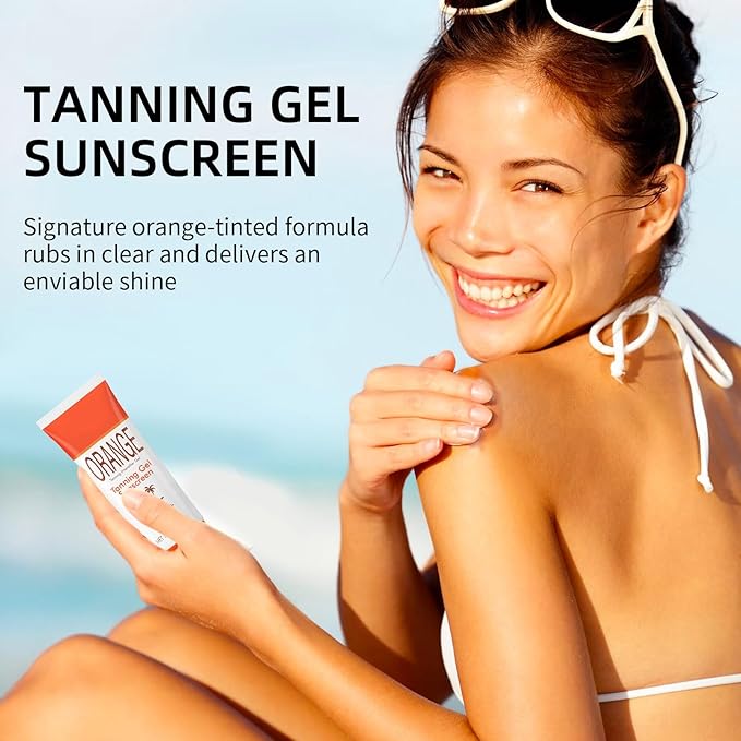 Orange Sun Tanning Gel, Hydrating & Moisturizing Formula with SPF 30 Sunscreen, Fast-Absorbing Tan Accelerator for Faster Darker Tan, Gentle Sun Protection for All Skin Types (2pc, 3.12oz)