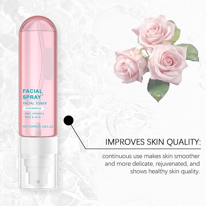 Niacinamide Toner Spray With Rose & Aloe Extract - Locks Moisture, Relieves Dryness, Brightens Skin, Keeps Hydrated Smooth All Day(3PCS)