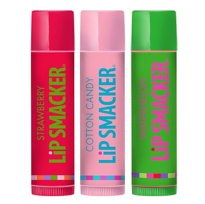 Lip Smackers Flavored Lip Balm Trio Original & Best, Strawberry Watermelon, Cotton Candy, Clear Matte, For Kids, Women, Men,3 Count (Pack of 4)