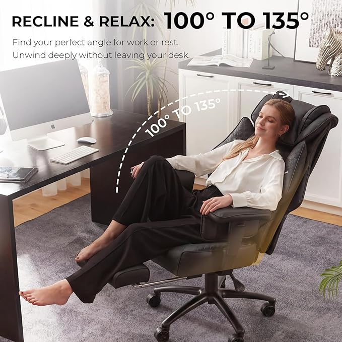 Dowinx Big and Tall Office Chair with Massage Lumbar Support,Executive Office Chair with Wide Thick Seat Cushion and Adjustable Armrest,Computer Gaming Chairs with Footrest (Black,PU Leather)