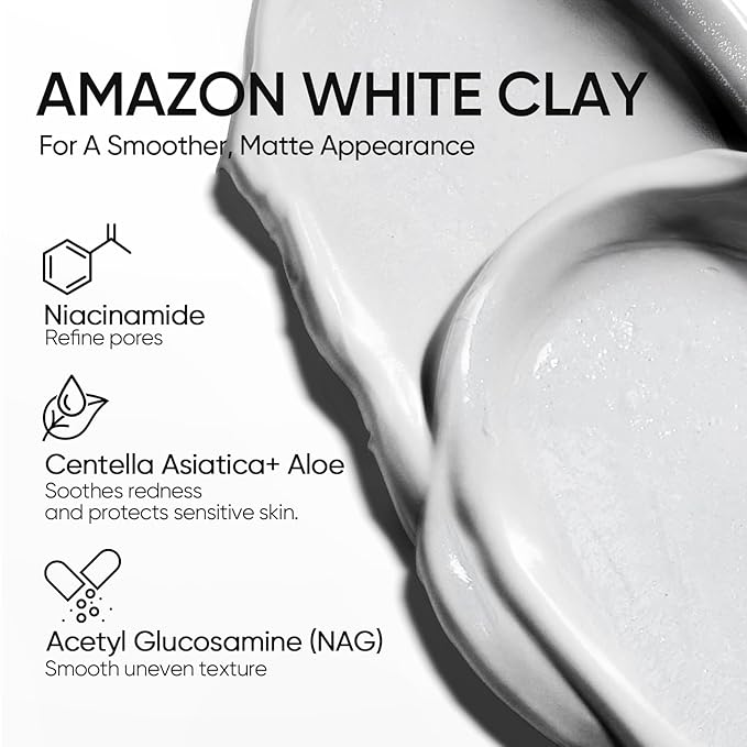 Amazonian White Clay Purifying Stick, Deep Clean Pores Mud Mask with White Clay, Volcanic Soil, Gentle Exfoliating, Refines Pores, Smoothing Skin, Non-Drying, Skincare Facial Mask