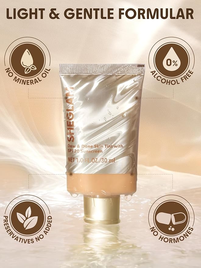 SHEGLAM Dew & Done Skin Tint with SPF20 Light-medium Coverage Foundation Evens Skin Tone-Buttercream