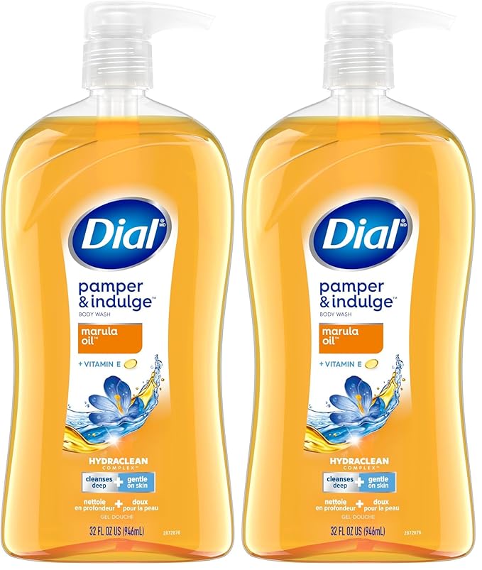 Dial Body Wash,Pamper & Indulge Marula Oil,32 Fl Oz,Hydraclean Complex & Vitamin E,Gentle,Leaves Skin Feeling Nourished,Dermatologist-Tested,No Parabens-& Sulfates,(Pack of 2)