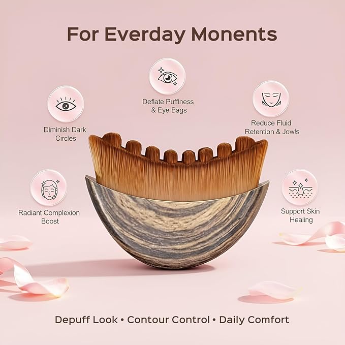 1PCS Lymphatic Contour Face Brush for Lymphatic Drainage Massager Tool for Face & Neck Lifting, Gua Sha Brush, Jawline Chin Sculpting, Dry Brushing, Curved Ergonomic Design(Brown, 1PCS)
