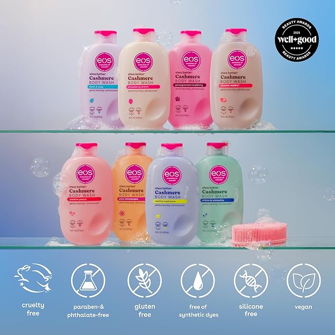 eos Cashmere Body Wash – Crème de Pistachio, Moisturizing Body Wash, Creamy Gel Formula, with Shea Butter, Glycerin, Vitamin E, pH Balanced, Sensitive Skin, Vegan, 16 fl oz