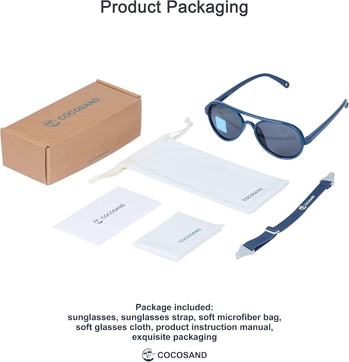 COCOSAND Baby Boys Girls Aviator Sunglasses with Strap Polarized Flexible Retro Pilot for Infants Toddler Age 0-24 Months