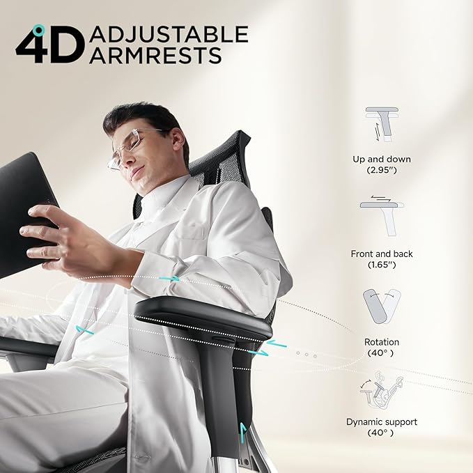 Hbada E3 Air Ergonomic Office Chair, Big and Tall Office Chair - with 3-Zone Dynamic Lumbar Support, 3D Adjustable Headrest, 4D Adjustable Armrests, Swivel, Black(with Footrest)