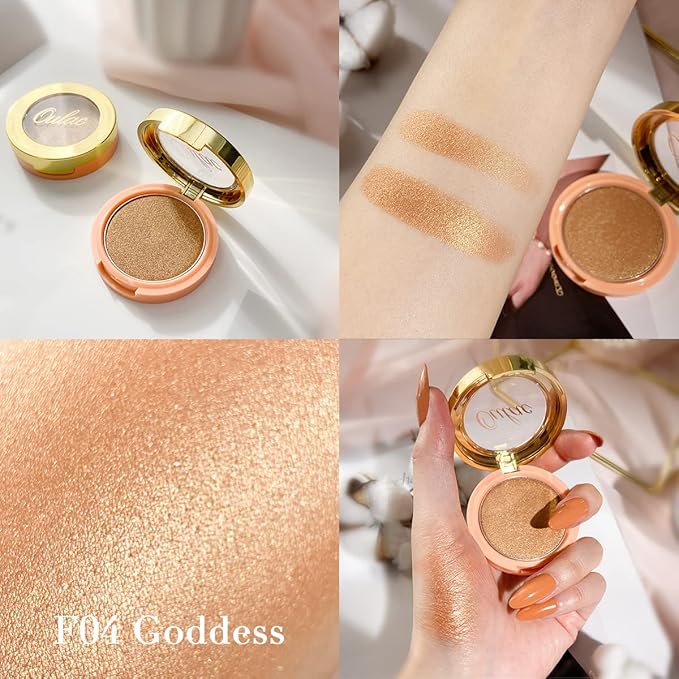 Oulac Blush Bronze Shimmer Powder 2 in 1|Creamy Texture Powdery Blush|Tanning Color Finish| High Pigmented&Buildable/Blendable | Vegan & Cruelty-Free| 4.8g F04 Goddess