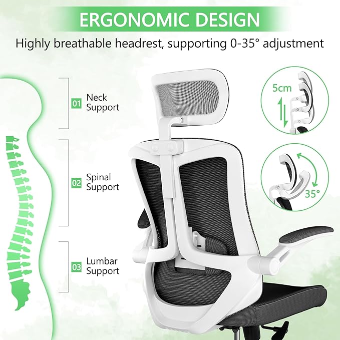 Office Chair Desk Chair, Ergonomic Mesh Computer Chair with 90-130° Recline & 360° Smooth-Rolling Casters, Lumbar Support Task Chair for Home Office, Comfortable for Women, Teens(B-Black)