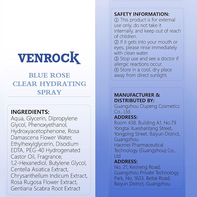 Venrock Face Mist with Hyaluronic Acid & Centella, Hydrating Toner Spray for Sensitive Skin, Soothing Rose Water for Makeup Setting & Morning Glow, Oil-Free Non-Comedogenic Travel Size 1.7 Fl Oz