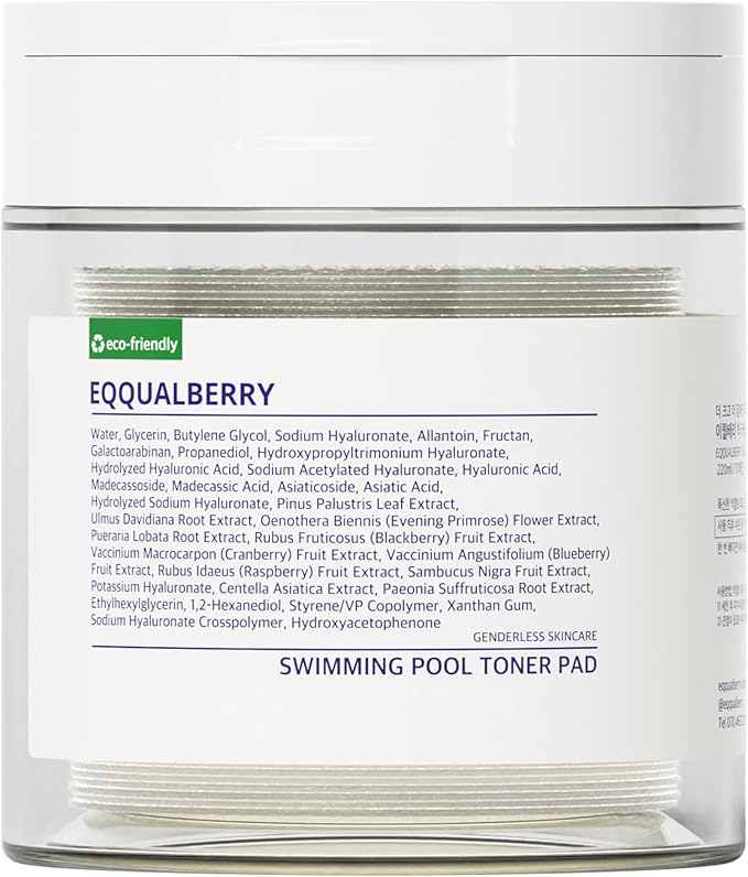 EQQUALBERRY Swimming Pool Toner Pads - Dual-Textured Facial Toner Pads for Pore Care and Gentle Exfoliation | Boosted Hydration with Hyaluronic Acid | Korean Toner Pads for Face (70 Pads)