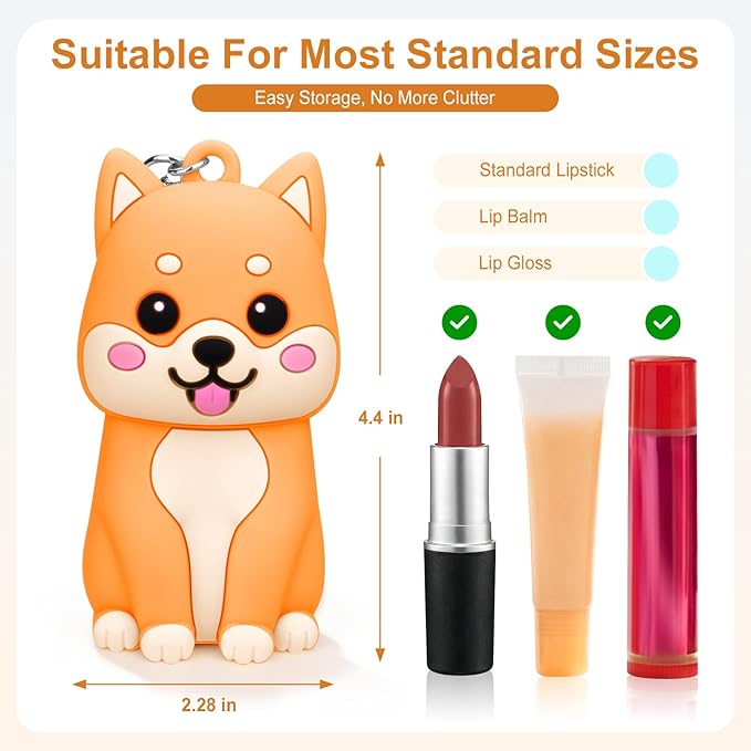 BrainKer Chapstick Holder Key Chain Cute Cartoon Design Lip Balm Holder Keychain Storage Bag Silicone Lip Gloss Holder Case