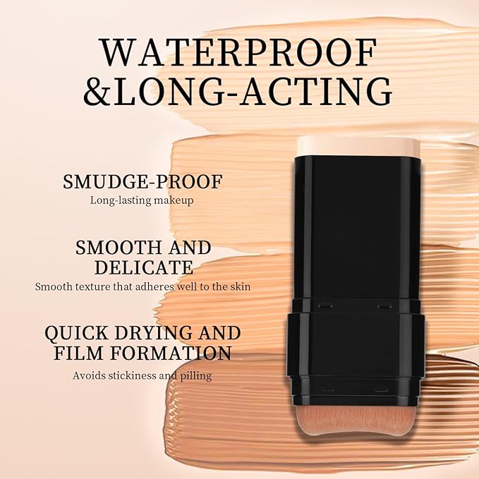 Dual-Ended Foundation & Concealer Stick with Built-in Brush, Long-Wear Matte Korean Full-Coverage Makeup, Waterproof Hydrating Contour for All Skin Tones (02#NATURAL)