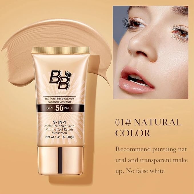Skin-Nourishing All-in-One BB Cream Foundation – Tinted Moisturiser & Concealer, Natural Luminous Finish, Hydrating Formula (01)