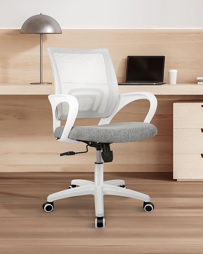 NEO CHAIR Office Desk Computer Chair Ergonomic Mesh Gaming Mid Back Seat with Comfy Lumbar Support Adjustable Height Swivel for Home Task (Grey)