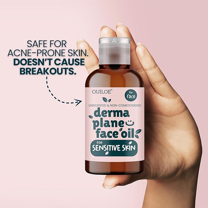 Dermaplane Kit for Sensitive Skin - Non Comedogenic Face Shaving Oil & Razor for Women - Safe for Acne Prone Skin - Fragrance Free, Natural & Non Greasy for Pre & Post Dermaplaning 2oz by Ouiloe