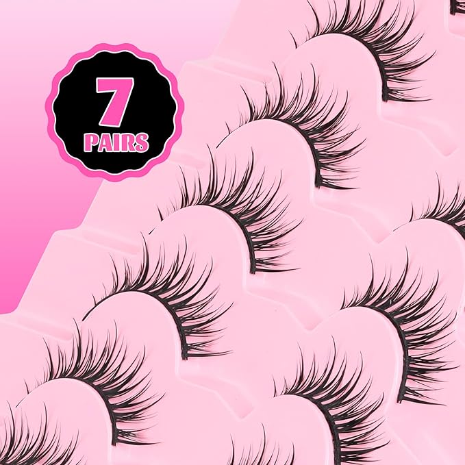 Veleasha Lashes Kit Manga Eyelashes DIY Lash Spiky Lash Clusters with Eyelash Glue & Tweezers Natural Look Eyelashes with Multiple Wear Ways Soft Cotton Band Lashes Wispy 7 Pairs Pack (Sugar Kit)