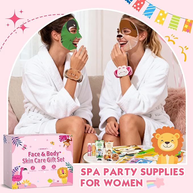 70PCS Animal Spa Party Supplies for Girls, Spa Party Favors Kit Include Girls Face Mask, Lip and Eye Mask Set, Lip Balm, Hand Cream and Foot Bath Bombs, Spa Birthday and Sleepover Party Supplies Gifts