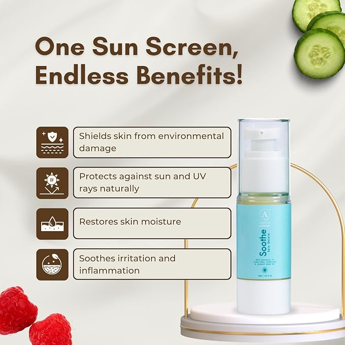 ADHYAY Soothe Natural Sunscreen with Red Raspberry Seed Oil, Carrot Seed Oil, Avocado & Aloe Vera – Chemical-Free Broad Spectrum Sun Protection for Face & Body – Non-Greasy, Travel Size – 30ml
