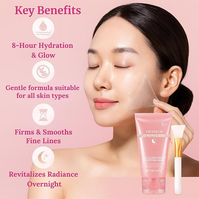 Korean Collagen Night Wrapping Mask - Overnight Peel Off Facial Mask for Face - Hydrating Sleeping Mask Skincare - Anti-Aging Glass Skin Elasticity Treatment - Women