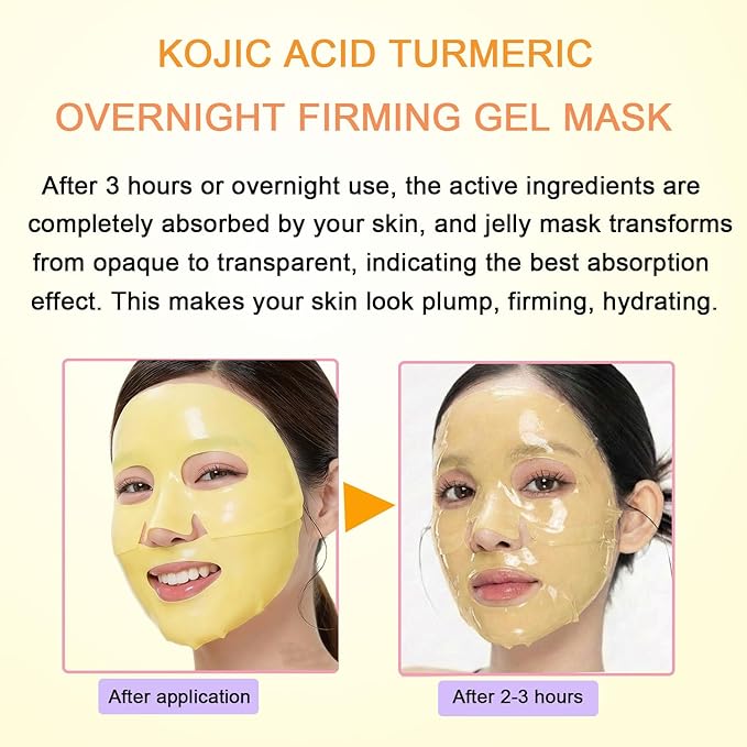 Kojic Acid Turmeric Gel Mask,Overnight Face Mask,Jelly Gel Collagen Mask with Niacinamide,Peptide for Glass Glow Skin - Elasticity, Firming, Smoothing,Fine Lines,Skincare 5ea