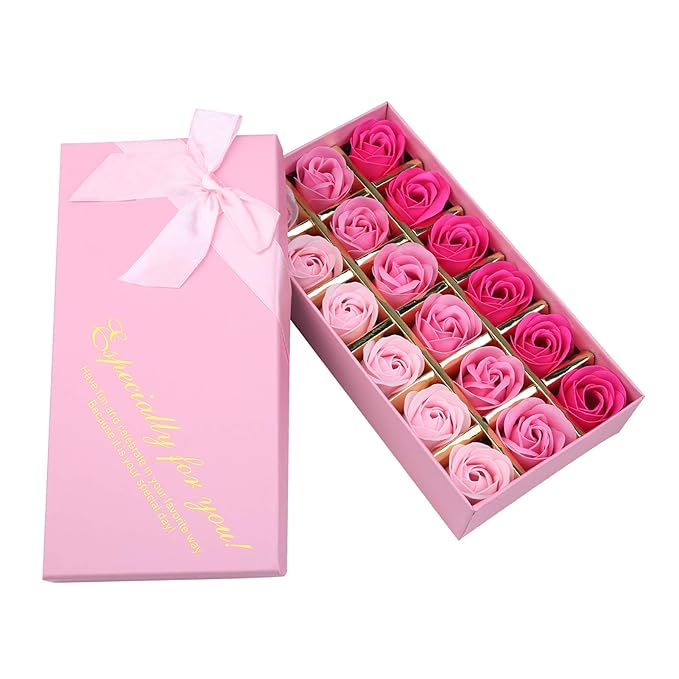 18 PCS Floral Scented Bath Soap Rose Flower Petals, Plant Essential Oil Rose Soap Set, Best Gifts for Her Women Girls Mom Lover Birthday Valentine Christmas (Pink)
