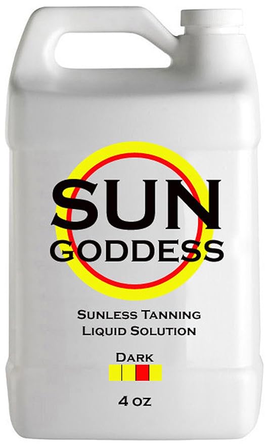 SUN GODDESS – DARK - Spray Tan Solution - 4 oz - Sunless Self Tanning Liquid for Airbrush or HVLP System + INCLUDES: Applicator Mitt, Application Gloves and Best Fake Tanner Lotion Mousse Sample
