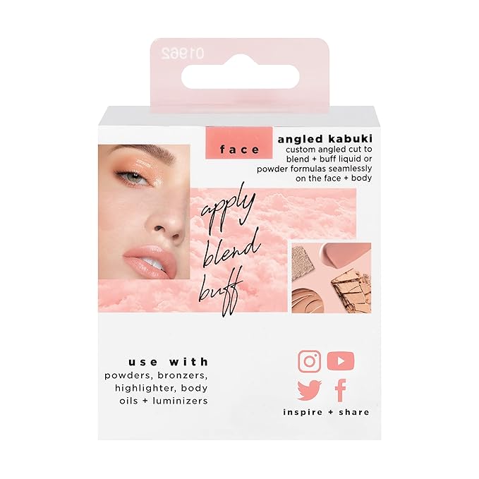 Real Techniques Angled Kabuki Brush, For Body Bronzer or Foundation Application, Handless Makeup Blender, Dense, Synthetic Bristles, Aluminum Handle, Vegan & Cruelty-Free, Orange, 1 Count