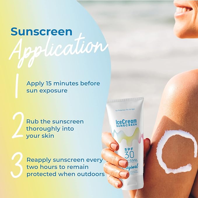 IceCream Sunscreen SPF30 Broad Spectrum for Body & Face Sunblock, Moisturizer, Water & Sweat-Resistant, Sulfate-Free, Paraben-Free, Reef-Friendly & Animal Cruelty-Free, 6oz (177ml) - Original