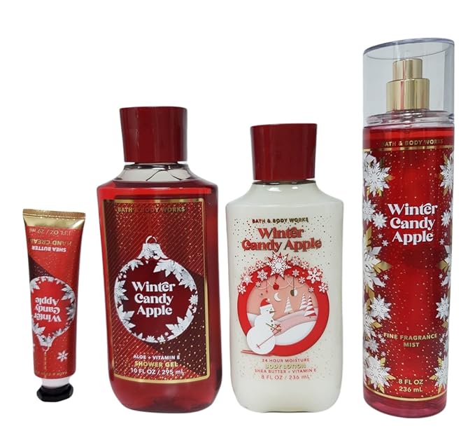 Bath Body Works Winter Candy Apple Lotion, Gel, MIst, Cream Gift Bag Set
