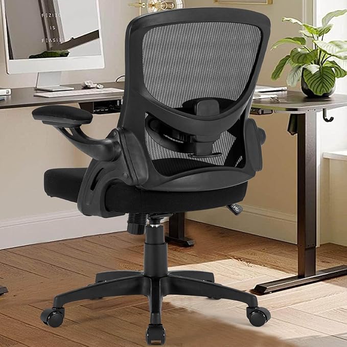 Ergonomic Office Chair Comfy, Mesh Desk Chair with Flip up Armrests, Swivel Computer Desk Chair with Adjustable Lumbar Support and Height for Home Office, 300 lbs Capacity