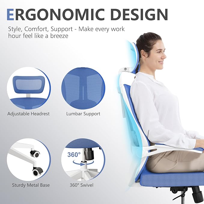 Ergonomic Office Chair Desk Chair - Mesh Computer Chair with 360° Swivel Wheels, Adjustable 90-130° Recline & Lumbar Support for Home Office, Supports up to 350lbs