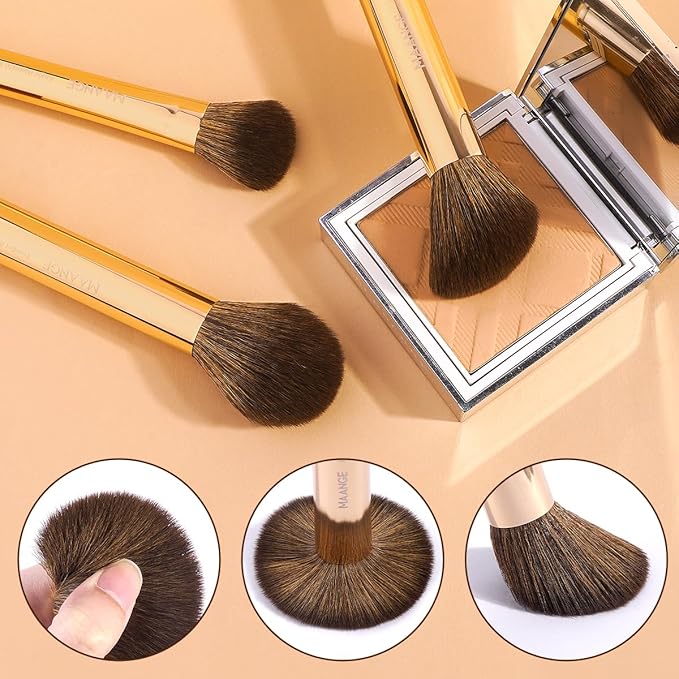 MAANGE 13 PCS Makeup Brushes Professional Make Up Brushes Premium Synthetic Powder Concealers Brushes Travel Makeup Brush Set with Case (Gold)