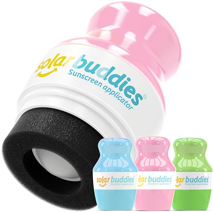 Solar Buddies Sunscreen Applicator - Full Pink, Green, Blue - BPA-Free Refillable Roll on Sponge Sunscreen, Suncream & Lotion Applicator For Kids, Adults & Families - Holds 3.4fl oz, Travel Size