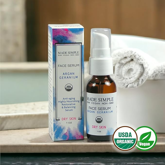 Argan Geranium Face Serum - Certified Organic, Vegan, & Cruelty-Free
