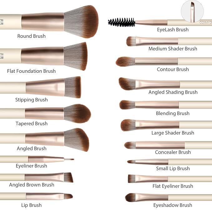 HEYMKGO Makeup Brushes Set, 18pcs Professional Brushes Set with 2 Powder Puff & Travel Bag, Premium Synthetic Foundation Powder Blush Blending Face Brush Kit, Eyeshadow Set Makeup Brushes & Tools