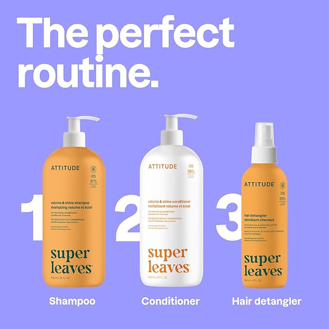 ATTITUDE Volume and Shine Hair Conditioner, For Thin Hair, Naturally Derived Ingredients, Vegan Detangler, Dermatologically Tested, Soy Protein & Cranberries, 946 mL (Pack of 6)