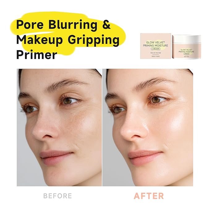 2026 New Glow Velvet Priming Moisture Cream, Pore Blurring and Makeup Gripping Primer, Hydrate and Lock Makeup All Day, Korean Skin Care for All Skin -1pcs