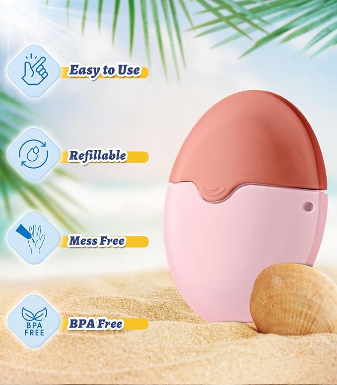 Sunscreen Applicator - Refillable Roll on Sponge Sunscreen, Suncream & Lotion Applicator For Kids, Adults & Families - Travel Size Essentials for Vacation and Summer Beach