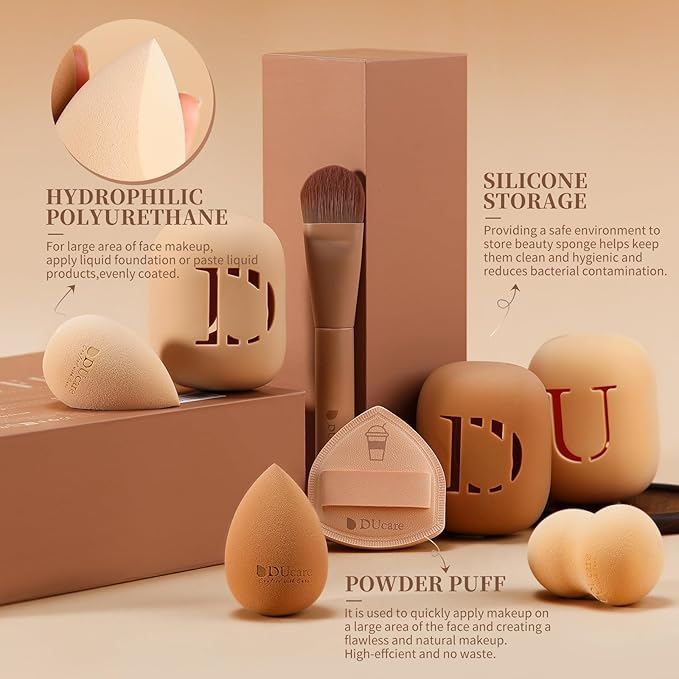DUcare 21pcs Makeup Gift Set,with 14Pcs Makeup Brush set 3pcs Makeup Sponges 3pcs Sponge Holder 1pc Powder Puff for Foundation Blending Powder Blush Eyeshadows