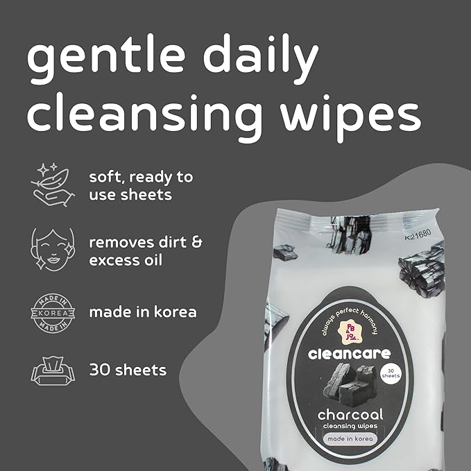 PB & JAY Cleancare Cleansing Wipes – 30 Count – Makeup Remover for Deep Clean & Fresh Skin – Hydrating Korean Face Wipes for Sensitive Skin (Charcoal)