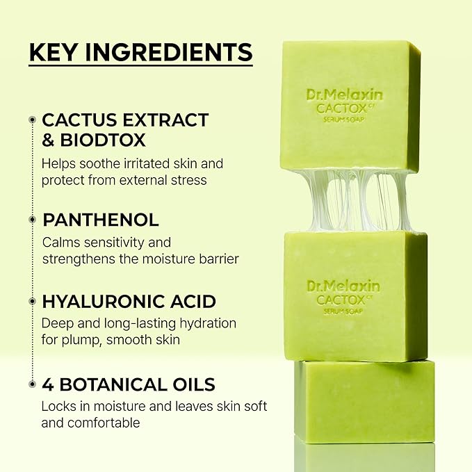 Dr.Melaxin Cactox Pore Relief Serum Soap – Deep Cleansing Hydrating Facial Bar with Cactus Extract, Panthenol & Hyaluronic Acid, Elastic Foam Face Cleanser for Sensitive Skin