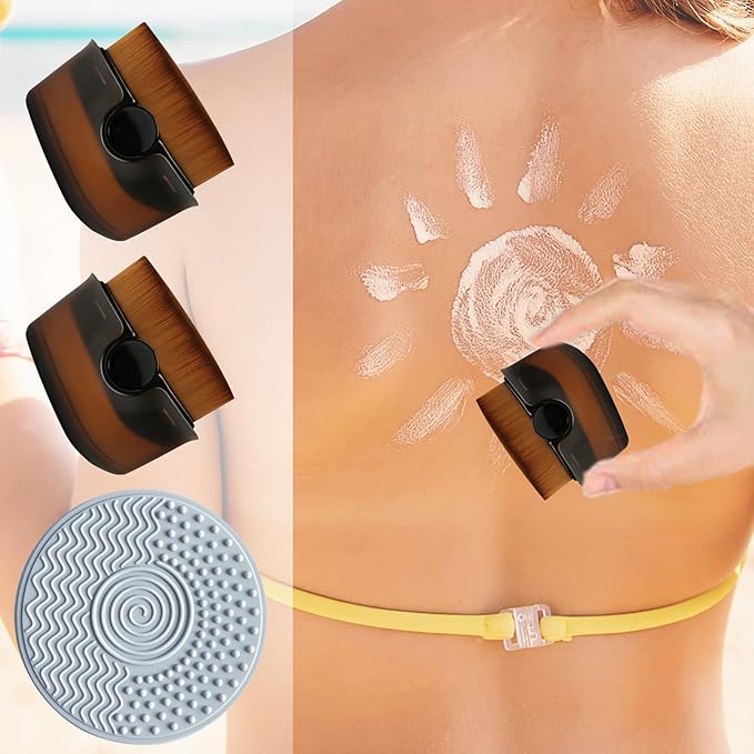 2 Pack Sunscreen Applicator for Kids Face, Sunscreen Applicator Sunblock Brush with Protective Caps Makeup Brushes Sunscreen Brush with Cleaning Pad for Kids Women