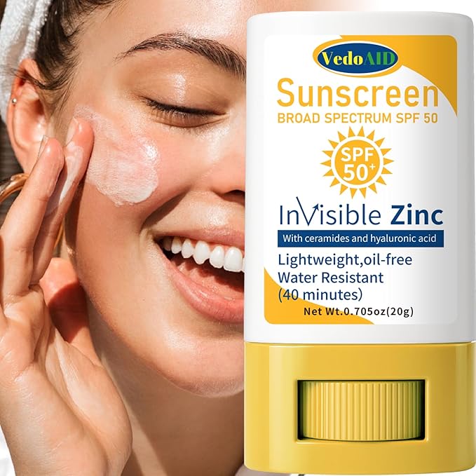 (3pc) VedoAID Invisible Zinc Sunscreen Stick, SPF 50 Broad Spectrum, Water Resistant, Hydrating with Vitamin E, Zinc Oxide, 0.705 oz (Invisible Zinc)