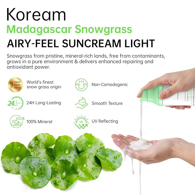 Tinted Sunscreen for Face & Body – Madagascar Centella SPF 50+, Mineral with Tinted Moisturizer, Hyaluronic Acid & Niacinamide, Lightweight Korean Skin Care Sunblock, 50ml