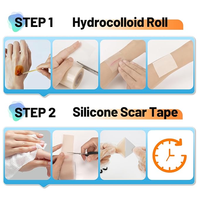 Arme Hydrocolloid Roll for Wound Care, Hydrocolloid Bandages(2in*16ft)&Scar Sheets(2in*16ft) First Aid Kit, Ultra Absorbent Medical Grade Hydrocolloid Tape with Self-Adhesive for Burn Acne Blister