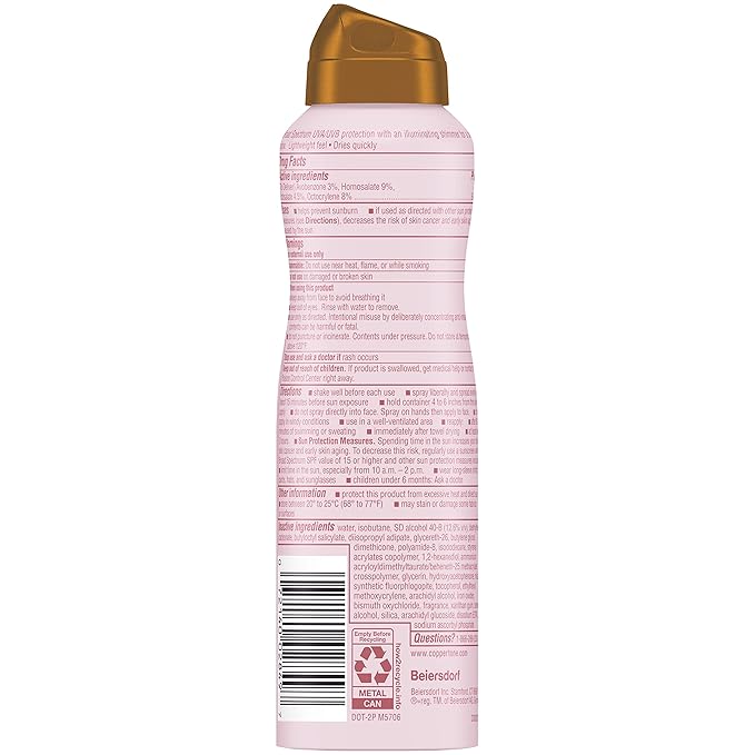 Coppertone Glow Shimmer Sunscreen Spray SPF 30, Water Resistant Broad Spectrum SPF 30 Spray Sunscreen, Free From Parabens, PABA, Phthalates, Octinoxate and Oxybenzone, 5 Oz Bottle, Pack of 2