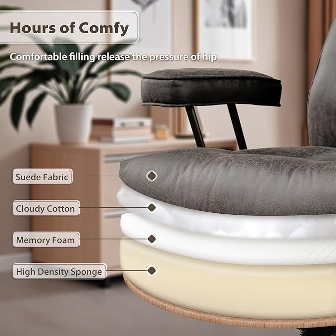 HOOOWOOO Ergonomic Mid Century Modern Office Chair, Comfy Executive Chair with Extra Wide Tufted Cloudy Seat, Lumbar Support, High Reclining Back, Suede Leather Grey